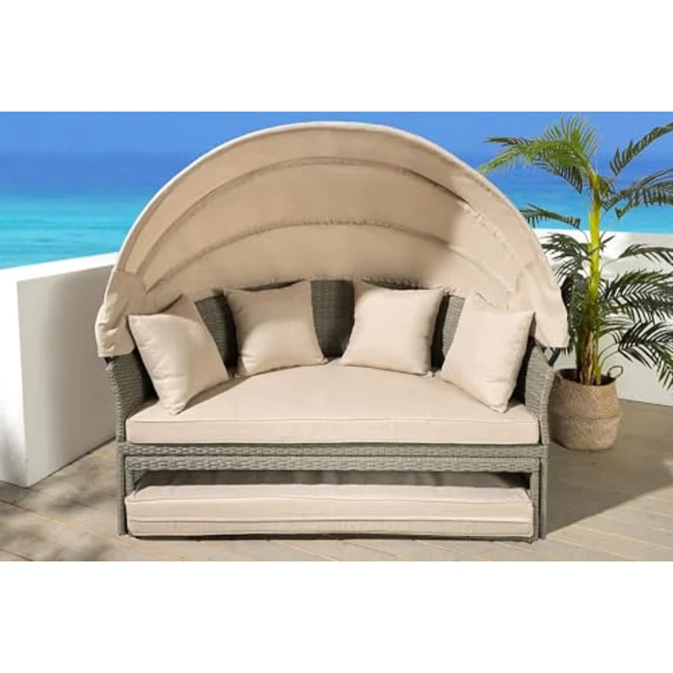 riess-ambiente Sonneninsel PLAYA LIVING 165cm natur · Polyrattan · Aluminium, Einzelartikel 1 Teile, Gartenlounge · einfahrbares Fußteil · klappbares Dach · mit Kissen – Bild 7