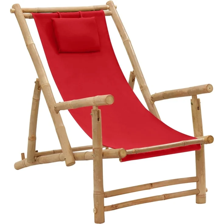 Liegestuhl, Sonnenliege Bambus und Canvas Rot – Bild 1