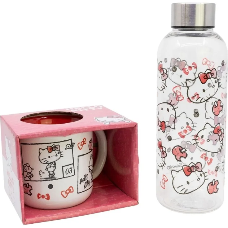 Hello Kitty Geschenkset Trinkflasche und Kaffeebecher 2-teilig
