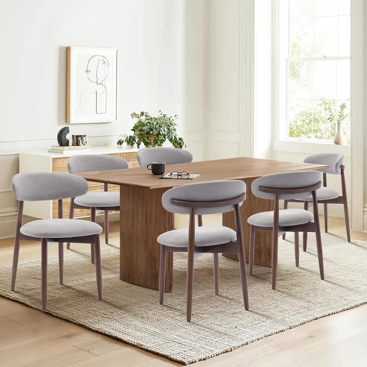 COLAMY Küchenstuhl Esszimmerstühle 6er Set, Moderne Polsterstuhl Essstühle mit Fester Rückenlehne, Stoff Esszimmerstühl mit Holzbein für Esszimmer, Küche, Restaurant, Hellgrau