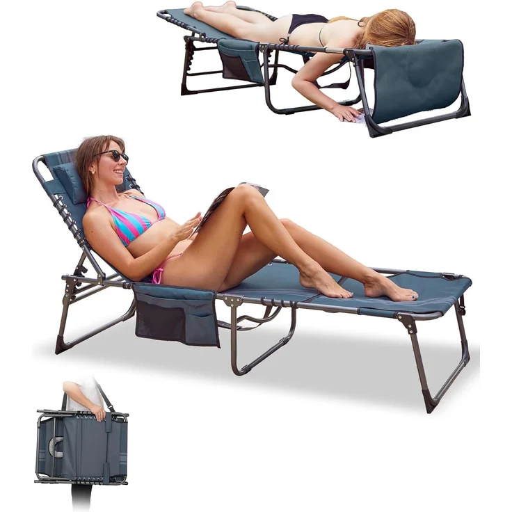 KingCamp Sonnenliege Klappbarer mit Lesefenster, Liegestuhl Klappbar 5-Position-Verstellbare Rückenlehne Gartenliegestuhl Leicht mit Kopfstütze Strandliege klappbare für Strand Garten Terrasse Camping – Bild 1