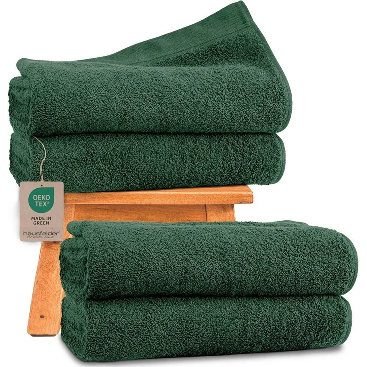Hausfelder Duschtücher Badetücher Duschtuch 4er Set (Dunkelgrün, 4 Duschtücher 70x140 cm), Baumwollfrottee (Set, 4-St), 100% Baumwolle, weich, saugfähig, Uni-Farben – Bild 1