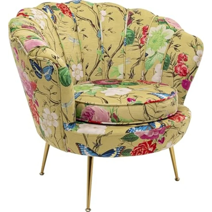 Kare Design Sessel Lily Gold Flower Fever, Gelb, 77 x 85 x 78 cm, Relaxsessel, Blumenmotiv, Samtoptik, Wohnzimmer – Bild 2