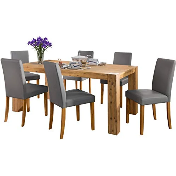 Lucca | Esszimmerstuhl 2er-Set PU Grau – Gepolsterte Stühle mit Beinen aus Kiefer Natur für Esszimmer & Küche – Bild 3