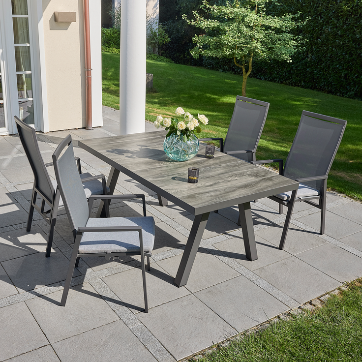 SUNFORT Positionsstuhl, 2 Stück, Gestell: Aluminium anthrazit, inklusive Sitzkissen hellgrau – Bild 6