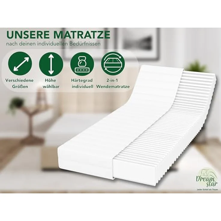 DREAMSTAR Simple Flex Duo 7-Zonen Matratze 160x200 cm | H2&H3 | Ergonomische Kaltschaummatratze | Hypoallergen & Antibakteriell | Bezug abnehmbar & waschbar | Öko-TEX® | (21cm, 160x200 cm) – Bild 3
