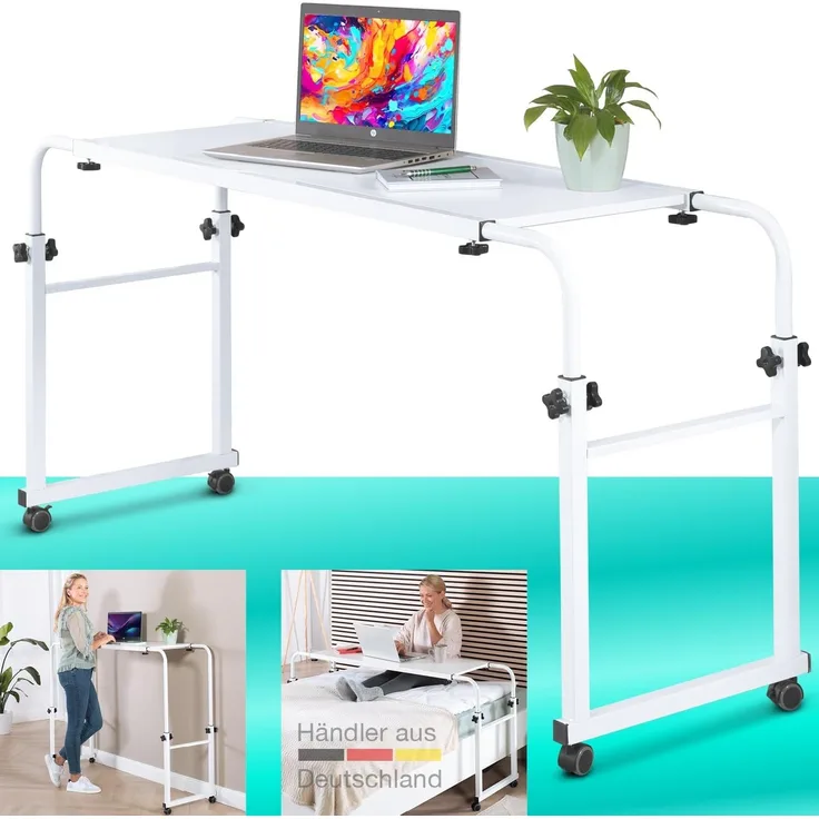 aktivshop Wangentisch Über-Betttisch auf Rollen (Breite 119-190 cm & Höhe 78-120 cm), höhenverstellbar, breitenverstellbar