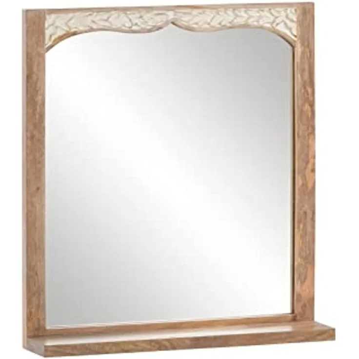 Wandspiegel mit Ablage 70x75 cm Mango Massivholz braun rechteckig massivum Delhi Holzspiegel Badspiegel Flurspiegel Spiegel mit Holzrahmen 15 cm tief