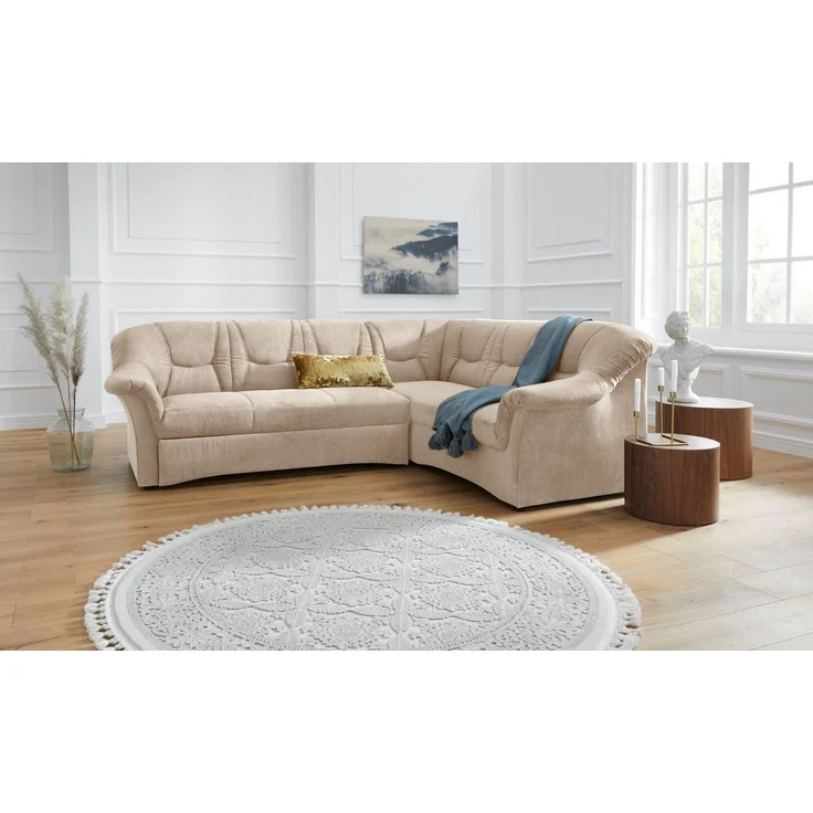 DOMO collection Ecksofa SARAFINA 240x190 cm, auch mit Federkern für mehr Sitzkomfort!, whlw. mit Bettfunktion, elegantes Design, L-Form – Bild 1