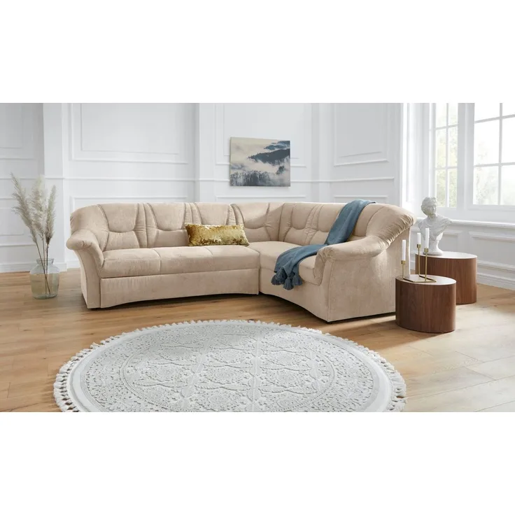 DOMO collection Ecksofa SARAFINA 240x190 cm, auch mit Federkern für mehr Sitzkomfort!, whlw. mit Bettfunktion, elegantes Design, L-Form