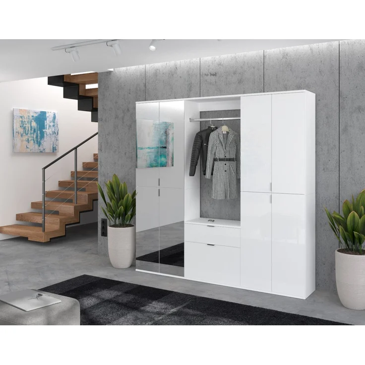 Garderobenschrank mit Spiegel SystemX in weiß Hochglanz 183 x 193 cm – Bild 5