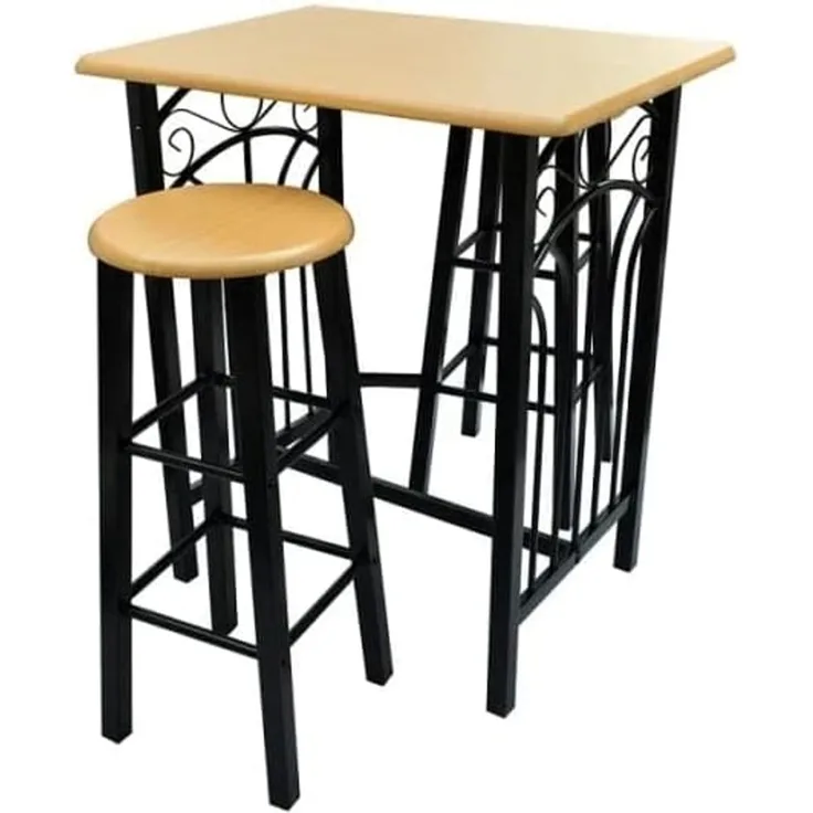 vidaXL Früchstücksbar Hellbraunes Holz Schwarzer Stahl 240095