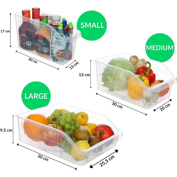astor24 Aufbewahrungsbox 3er Set Kühlschrank Organizer Aufbewahrungs Box Korb Kiste Vorratsbehä – Bild 2