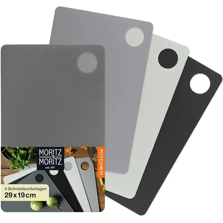 Moritz & Moritz Schneidebrett 4x Schneidematte Küche, Kunststoff, (4er-Set, 4-St), Je 29 x 19 cm - für schnelles Arbeiten
