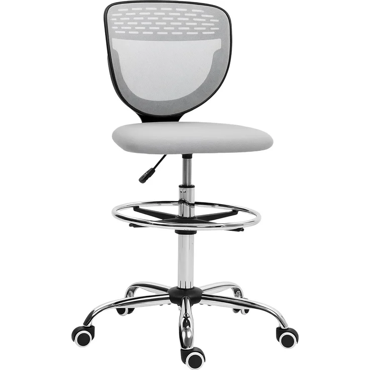 Vinsetto Bürostuhl Ergonomischer Schreibtischstuhl mit Verstellbarer Fußring, Höhenverstellbarer Computerstuhl mit Netzbespannung, Office Chair, Drehstuhl Hellgrau – Bild 1