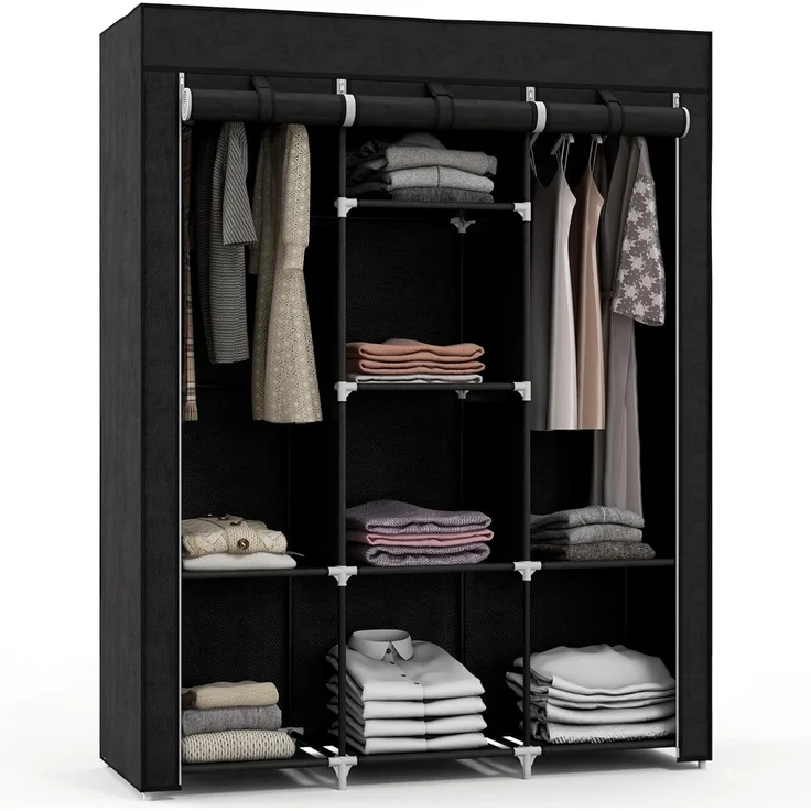 HOMCOM Stoffschrank Faltschrank, Faltbare Garderobe aus Vliesstoff (Kleiderschrank, 1-St, Tücherschrank) Schwarz, 125 x 43 x 162,5 cm – Bild 1