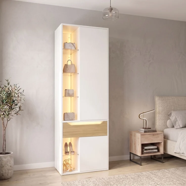 Kleiderschrank B 75 x T 50 x H 200 cm aus MDF mit LED-Glasvitrine – Bild 3