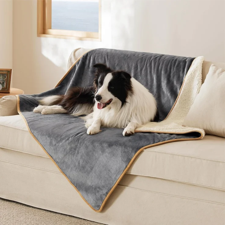 Lesure wasserdichte Hundedecke Grosse Hunde - 152x127 cm Outdoor Hundedecke waschbar, Hundedecke Sofaschutz aus Sherpa Fleece, Katzendecke flauschig und weich, Grau – Bild 4