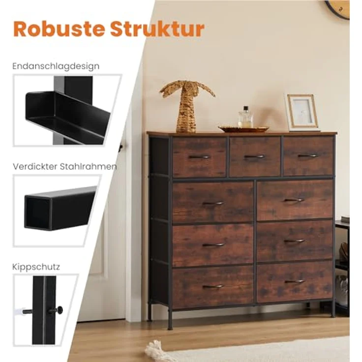 Sweetcrispy Kommode für Schlafzimmer, breite Schublade Kommode, 9 Stoffschubladen mit Griffen, Schubladen aus Stoff, Schrank, TV Stand für Schlafzimmer, Schrank, Wohnzimmer, Kinderzimmer – Bild 8