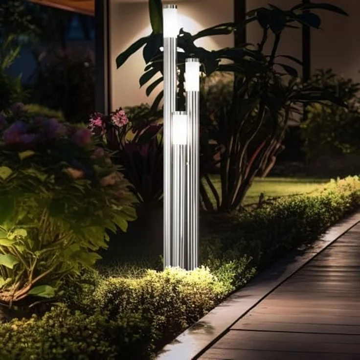 LED Stehlampe, Edelstahl, 3-Säulen, H 170 cm – Bild 2