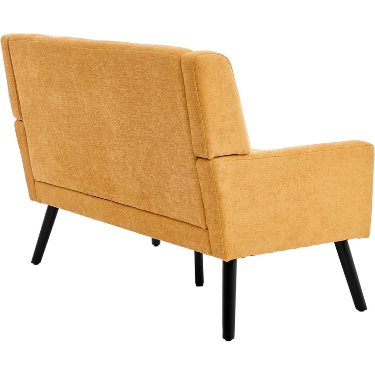 LVHOM 2-Sitzer Sofa aus Leinenstoff mit Knopfsteppung, Loveseat mit hochdichter Schaumstoffpolsterung und Massivholzbeinen, Stoffsofa für Wohnzimmer & Büro, bis 260kg, Gelb – Bild 8