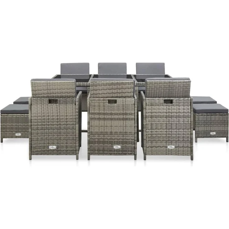 vidaXL 11-tlg. Garten-Essgruppe mit Auflagen Poly Rattan Grau 46537 – Bild 10