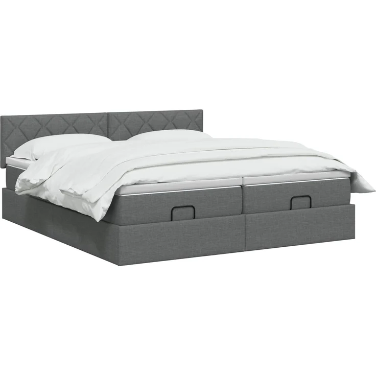 vidaXL Ottoman Bett mit Matratze mit Kopfteil 2 Stk. Dunkelgrau Stoff 3456720 – Bild 3
