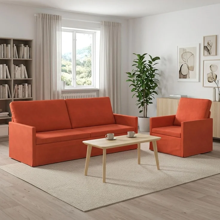 vidaXL Sofa-Set 2 pcs Rot-Orange Cordstoff 3433259 – Bild 3