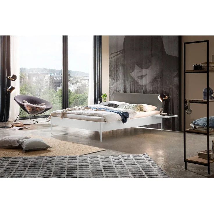 Hasena Polsterbett Fanano Grau/Weiß mit gepolstertem Kopfteil 140x200 cm, Fußhöhe 20 cm MDF weiss deckend – Lounge – Bild 2