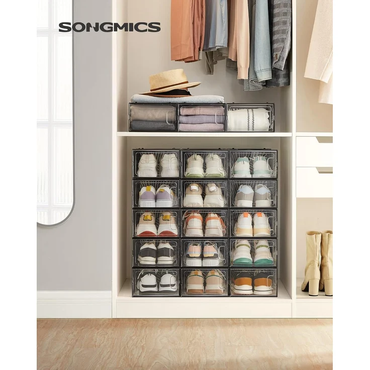 Songmics Schuhboxen 18er Set, PET Transparent/Schwarz – Bild 2