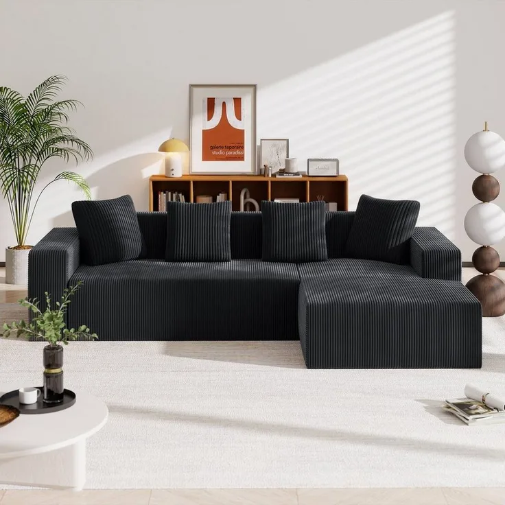Odikalo Ecksofa Sofa L Form, Vollkomprimiertes knochenloses Sofa, Cord, Cloud-Kombinationssofa mit L-Liegestühlen, modernes modulares Sofa mit tiefen Sitzplätzen, gepolstertes Sofa für Wohnzimmer und Schlafzimmer