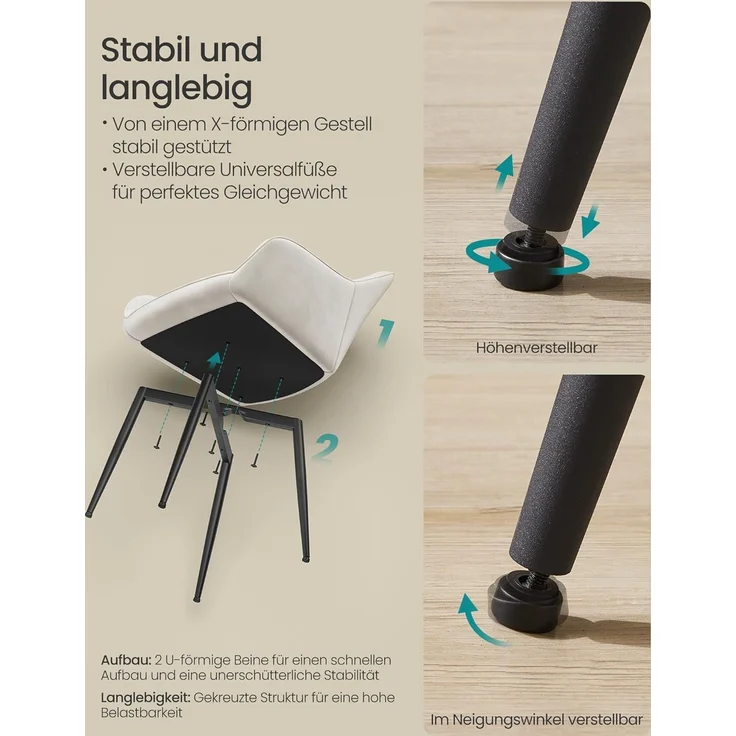 SONGMICS Esszimmerstuhl mit Armlehnen, 4er Set, Samt, 62,5 x 60 x 85 cm, Cappuccinobeige – Bild 7