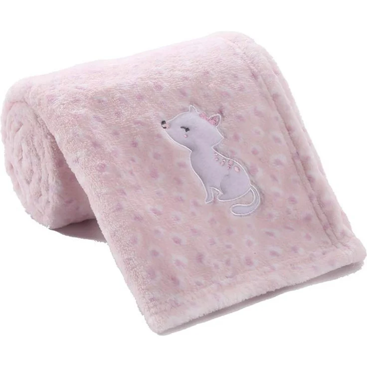 CREVENT Flauschige, warme Fleece-Decke für Mädchen, Kleinkinder, Kinderbett, Kinderwagen, 75x100 cm, rosa Katze