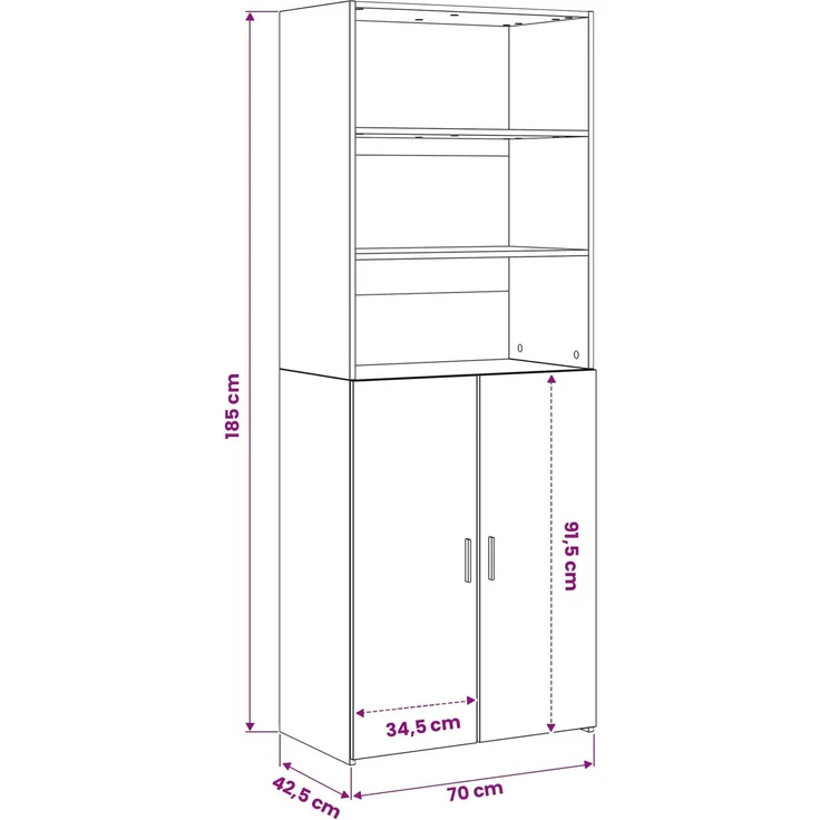 vidaXL Highboard Altholz 70 x 42,5 x 185 cm Holzwerkstoff 3446610 – Bild 5