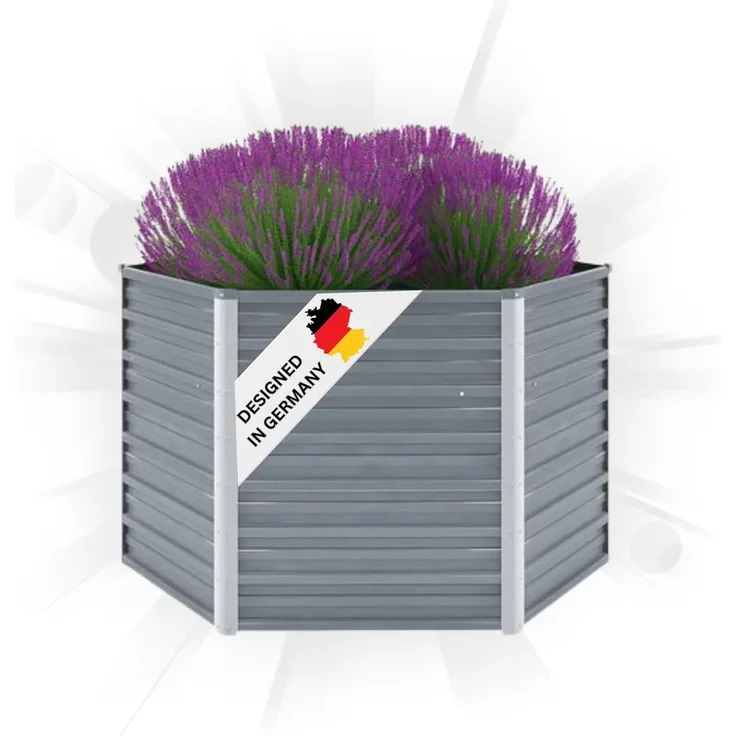 DELUKE® 6-eckiges Hochbeet für Garten NOA Grau 129x129x77cm Verzinkter Stahl Hochbeet Metall Gartenbeet Kräuterbeet Blumenbeet Beet hoch Frühbeet für Garten Gemüsebeet