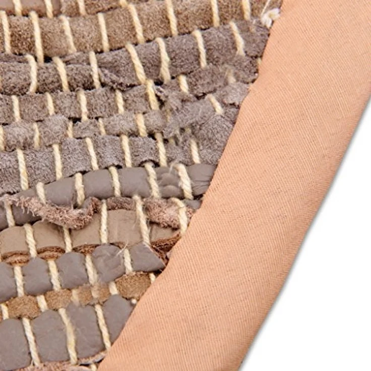 Flickenteppiche Leder Rund 150cm beige – Bild 4