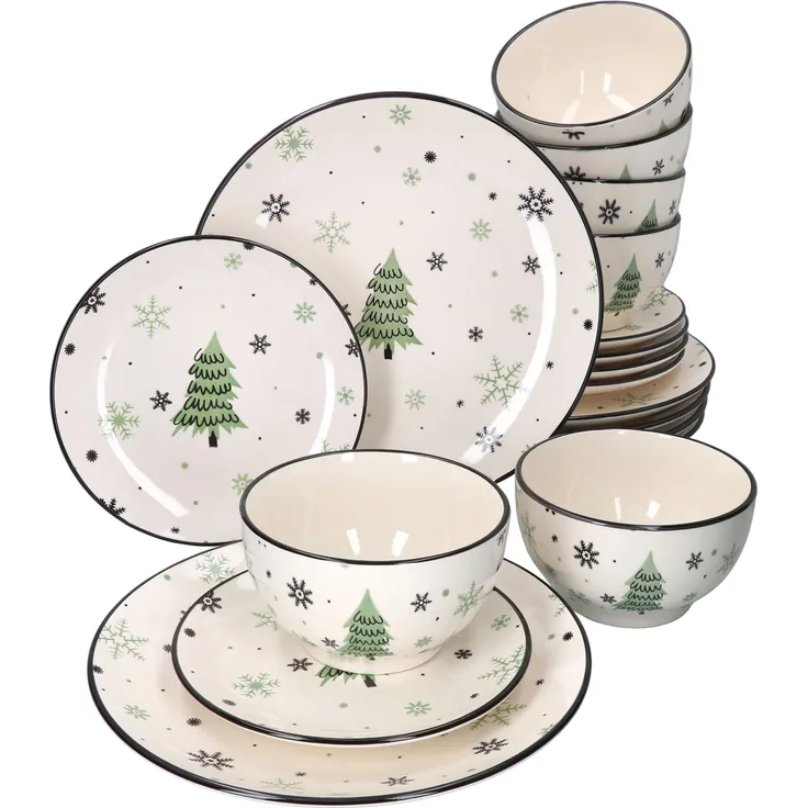 18tlg Set Weihnachtsbaum 6 Personen Kuchenteller Speiseteller Schale
