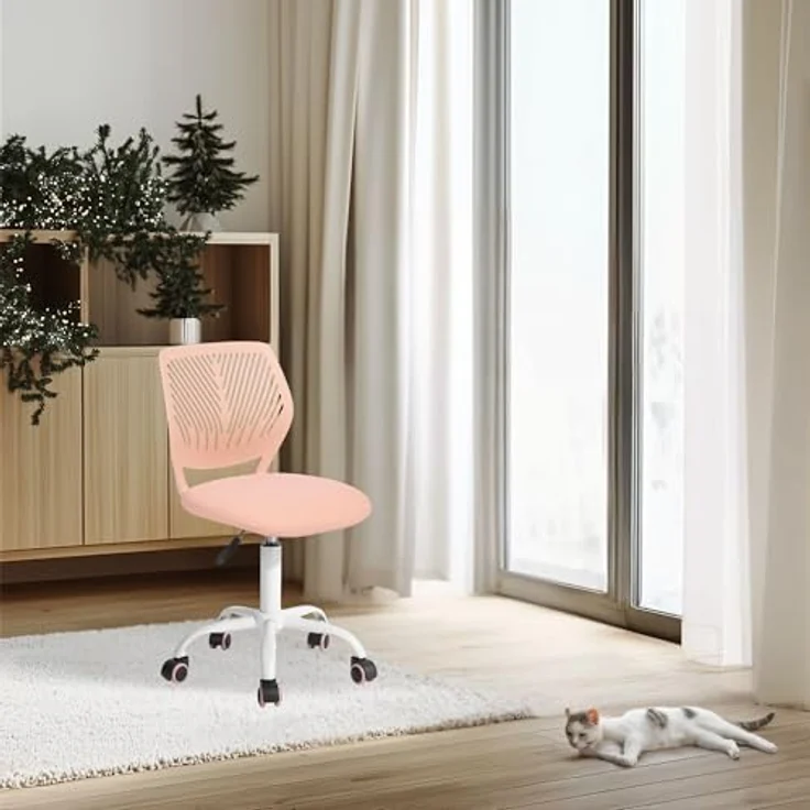 FurnitureR Teenage, Height Adjustable Armless Task, Colourful Study for Home and Computer, Ergonomic & Swivel Office, 40,5 x 44 x 87 cm, Rosa, Metall, 44 x 40 x 87 cm – Bild 9