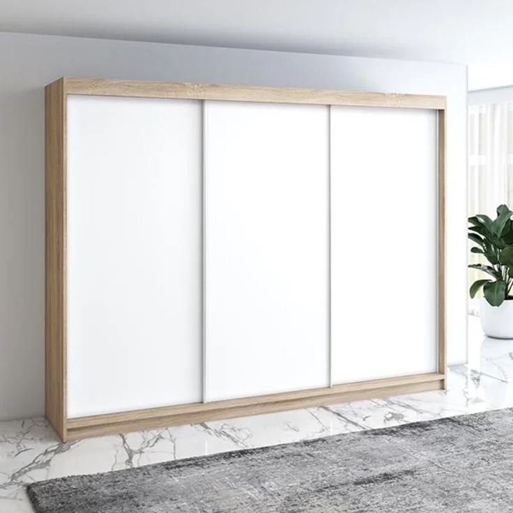 Schwebetürenschrank MERO 3-türig Schrank 200 cm Farbe: Sonoma ,weiß – Bild 2