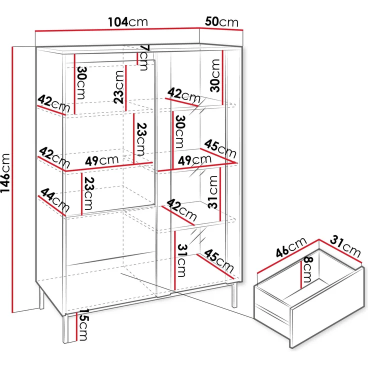 Vitrine Ozmi 2D2S mit zwei Drehtür und zwei Schubladen (Farbe: Weiß) – Bild 5