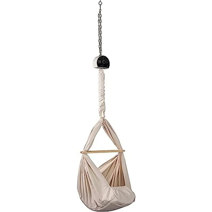LULLABY Federwiege Set mit Matratze, 100% Baumwolle, Made in Germany (Baby Hängewiege mit Motor & Deckenbefestigung, Naturbeige)