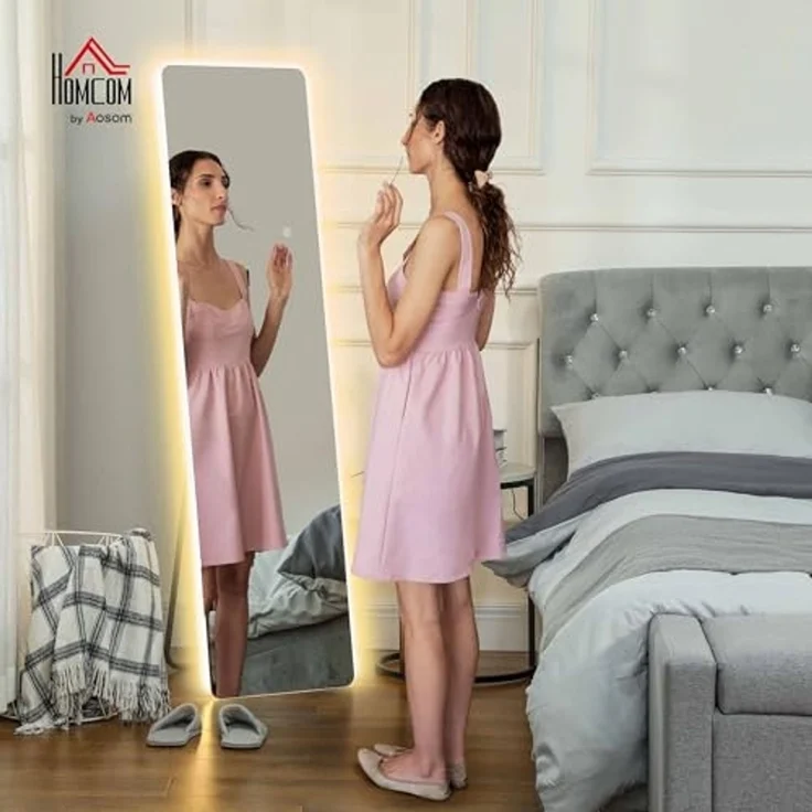 HOMCOM Standspiegel 150 x 40 cm Flurspiegel mit LED-Beleuchtung, 3 Lichtfarben (Wandspiegel, 1-St, Ganzkörperspiegel), für Schlafzimmer, Wohnzimmer, Transparent – Bild 2