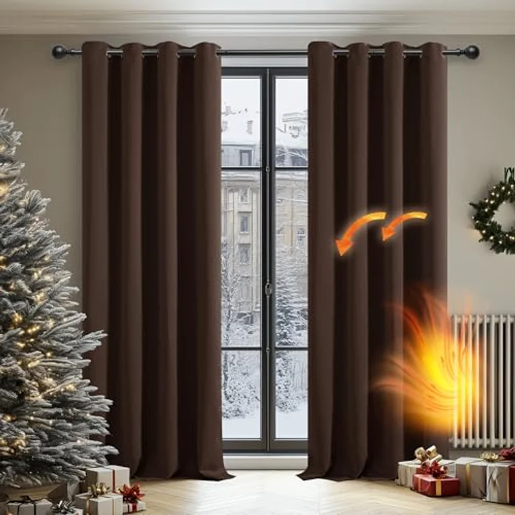 Deconovo Blickdichte Vorhänge mit Ösen Schlafzimmer Thermovorhang Braun | 2er Set, H200 x B140 cm, Verdunklungsgardine, Thermovorhang, Sichtschutz, UV-Schutz, mit Ösen, für Schlafzimmer,für Büro – Bild 2