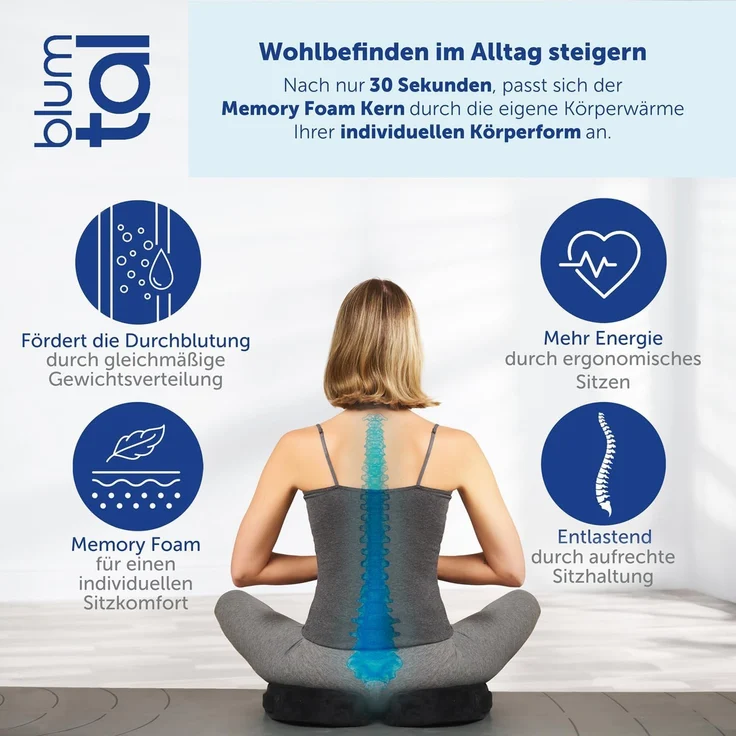 Blumtal Sitzkissen Ergonomisches Sitzkissen - in 3 Härtegraden, ideales Sitzkissen für das Auto und Büro – Bild 2