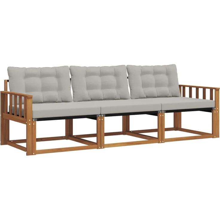 vidaXL Outdoor-Sofagarnitur 3 stk. 3-Sitzer Natur und Hellgrau 3369142 – Bild 2