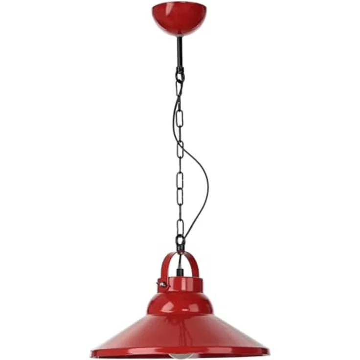 Licht-Erlebnisse Pendelleuchte Iron E27, Höhenverstellbare Hängeleuchte im industriellen Design, Rot – Bild 3