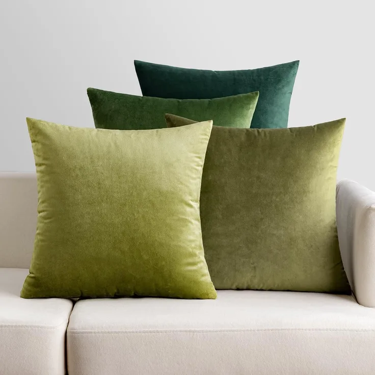 4er Set Samt Kissenbezüge 40x40 cm Salbeigrün Dekorative Sofakissenhüllen
