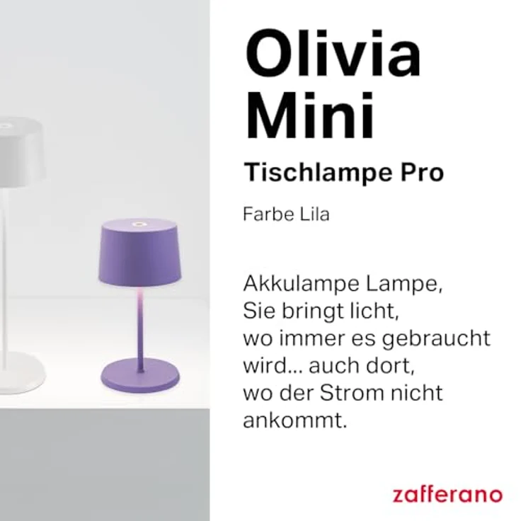 Zafferano, Olivia Mini Lampe, Tragbare und Wiederaufladbare Tischlampe mit Touch Control, Geeignet für Wohnzimmer und Außenbereich, Dimmer, 2700-3000 K, Höhe 22 cm, Farbe Lila – Bild 3