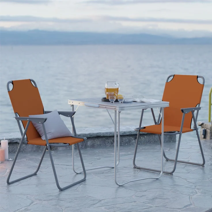 Campingset klappbar 3-tlg Campingstuhl Gartenstuhl Orange Koffertisch