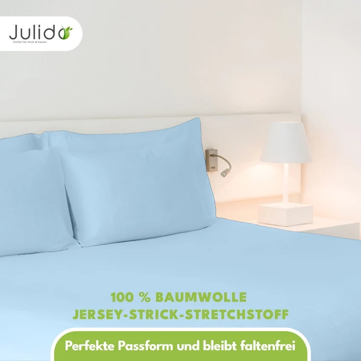 Jersey Spannbettlaken 180-200x200cm 100% Baumwolle Eisblau – Bild 4